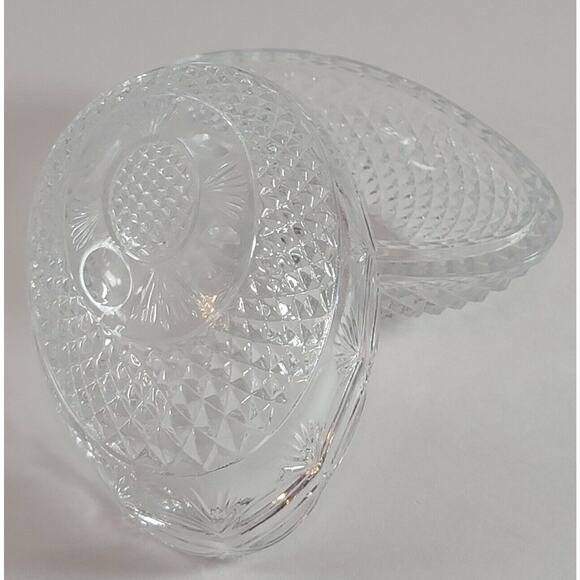 Vintage Cut Glass Egg Fostoria Avon Trinket Dish Candy Jelly Bean Bowl w/ Lid - Picture 3 of 9